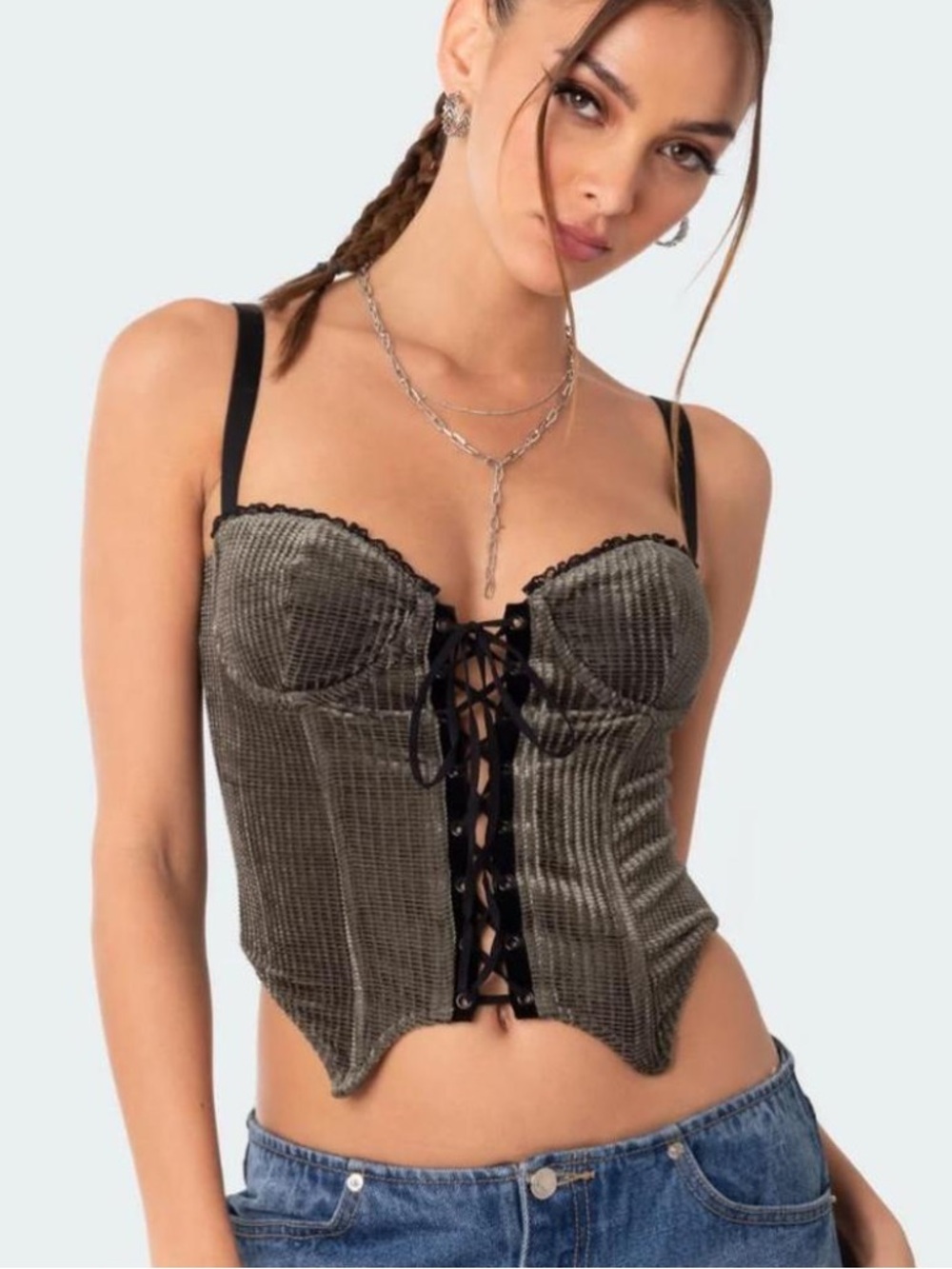 Edikted Lacy Cupped Velvet Corset